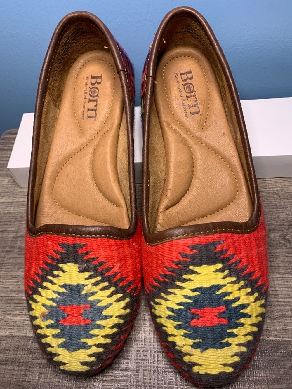 Born Giselle Aztec leather and fabric flats